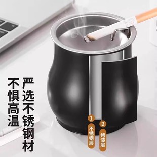防风时尚 防飞灰烟灰缸不h锈钢家用带盖漏斗办公室烟缸个性 烟盅