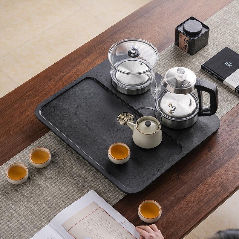 小型石茶盘家用全自动玻璃底部上水喝茶一体功夫小号茶台茶具套装