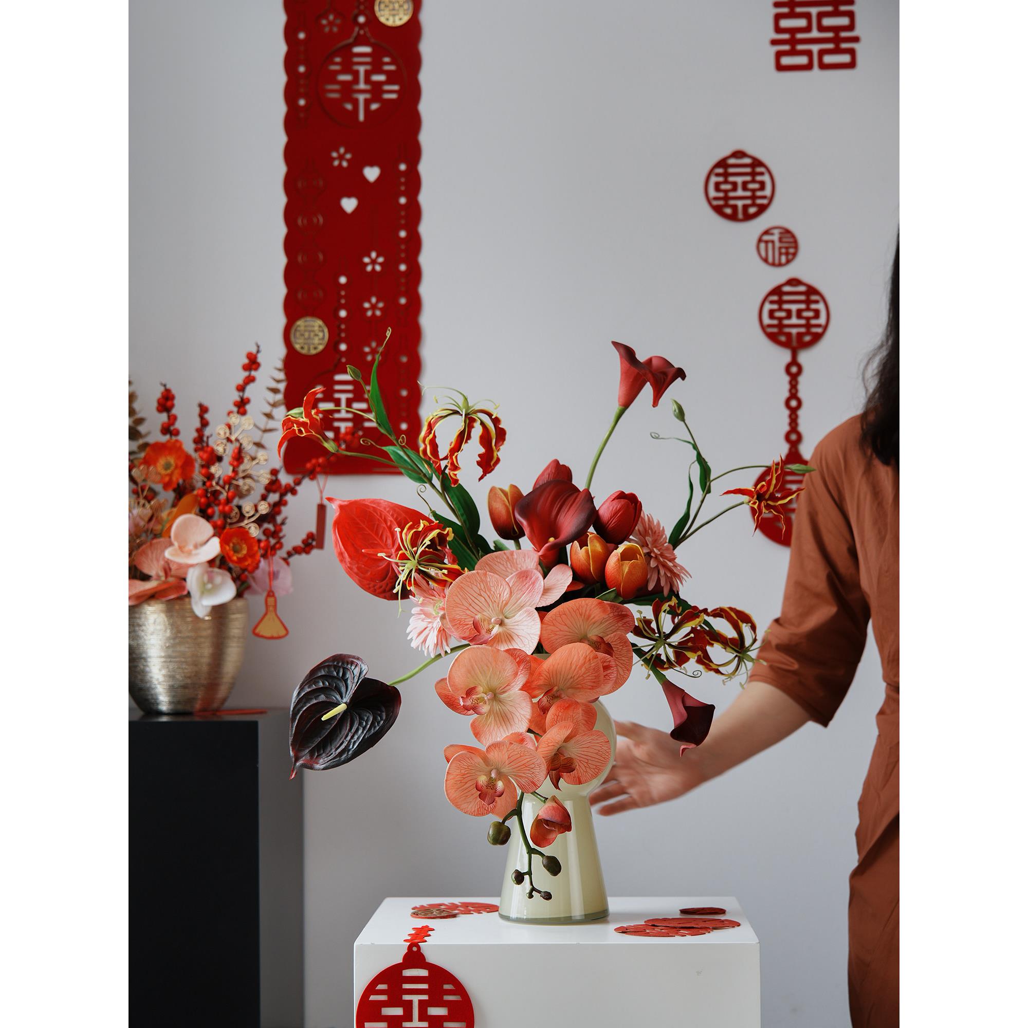 年宵花春节喜庆仿真花婚庆花束绢花客厅插花餐桌家居装饰品摆设