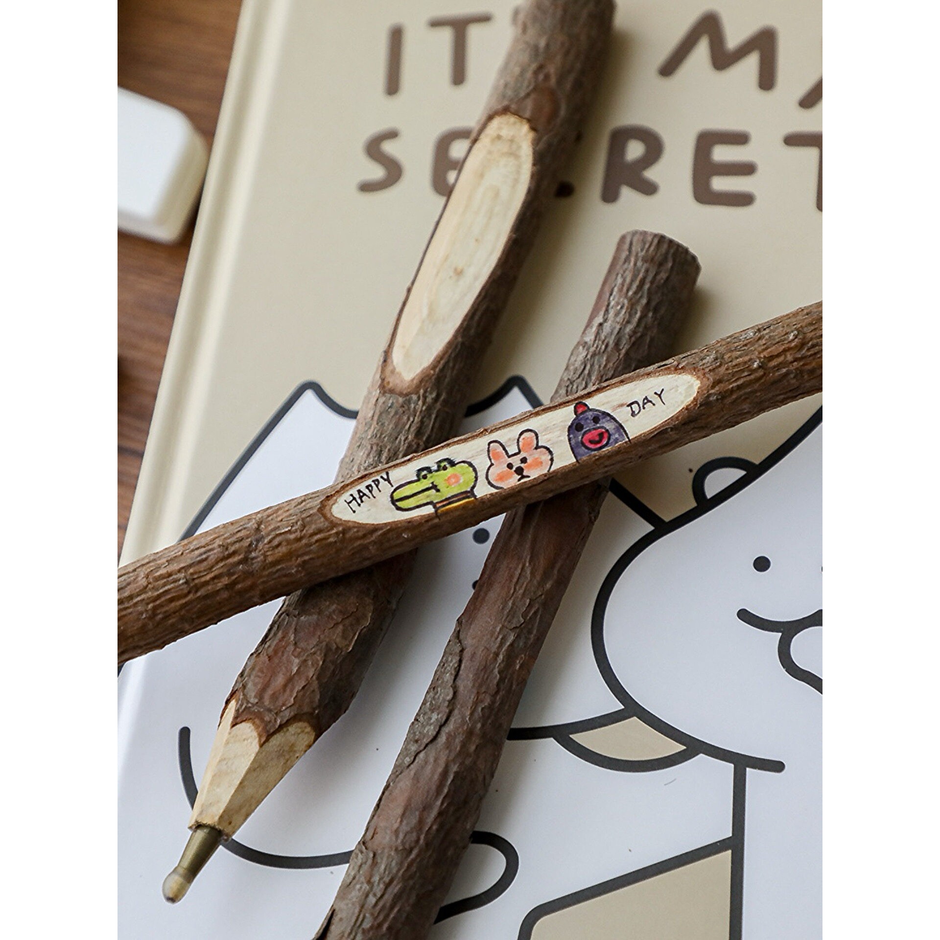 木质diy圆珠笔杆可涂鸦创意高颜值黑色油性笔稀奇古怪的手工礼物