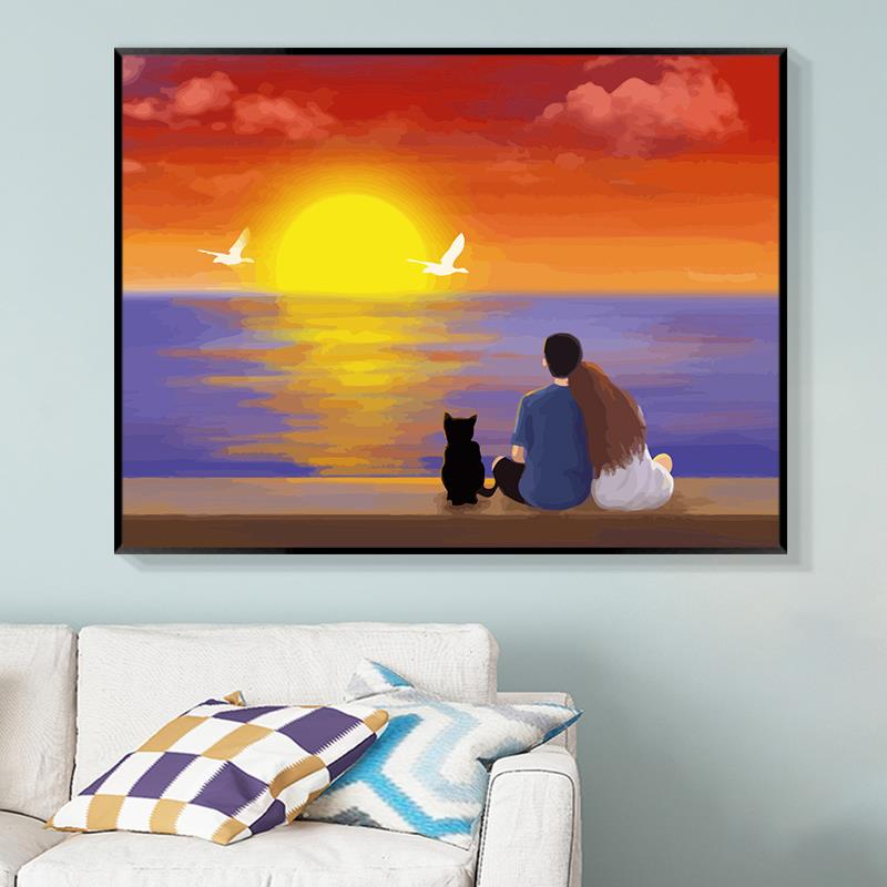 2024新款钻石画客厅卧室简约夕阳日落风景5d满钻十字绣情侣点贴钻
