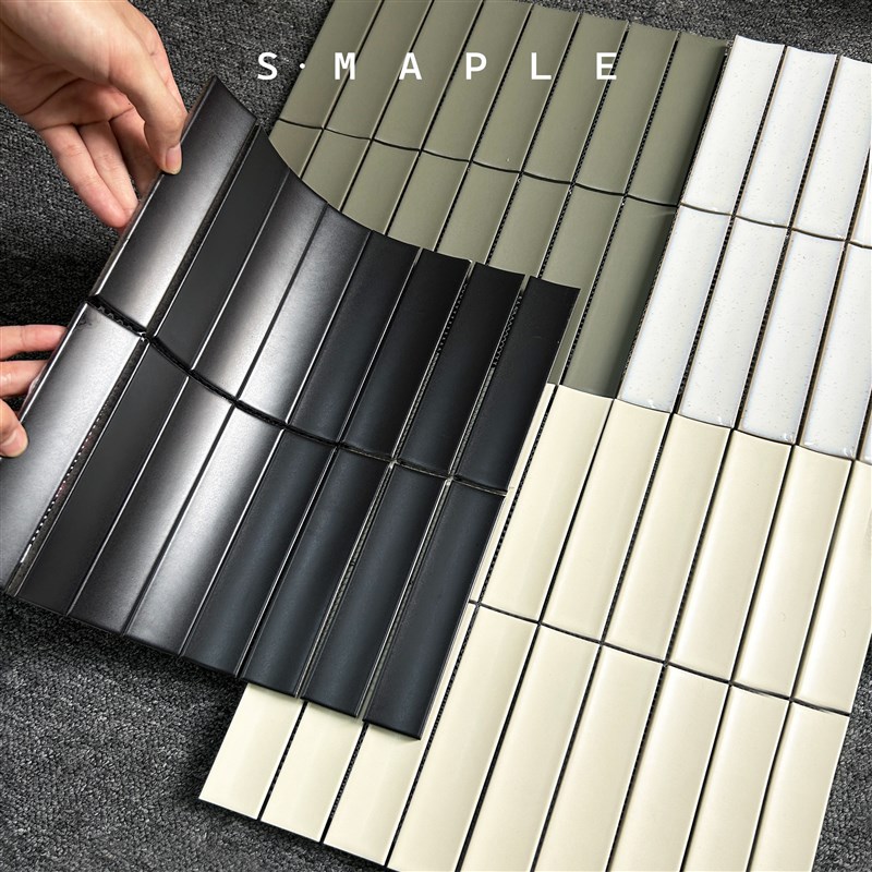 简约北欧风奶油色马赛克t筷子砖商铺背景装饰墙砖厨房浴室月牙瓷