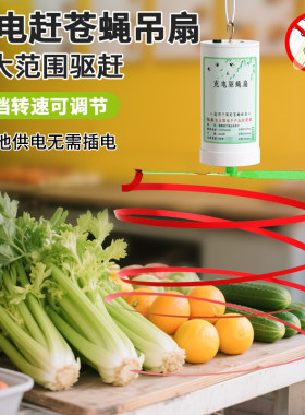 充电静音熟食店赶苍蝇神器驱虫小吊扇家用商用室外蚊子旋转驱赶扇