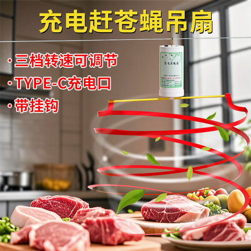 新充电赶苍蝇风扇熟食店卤肉专用小吊扇驱蚊户外摆摊厨房蓄电神器