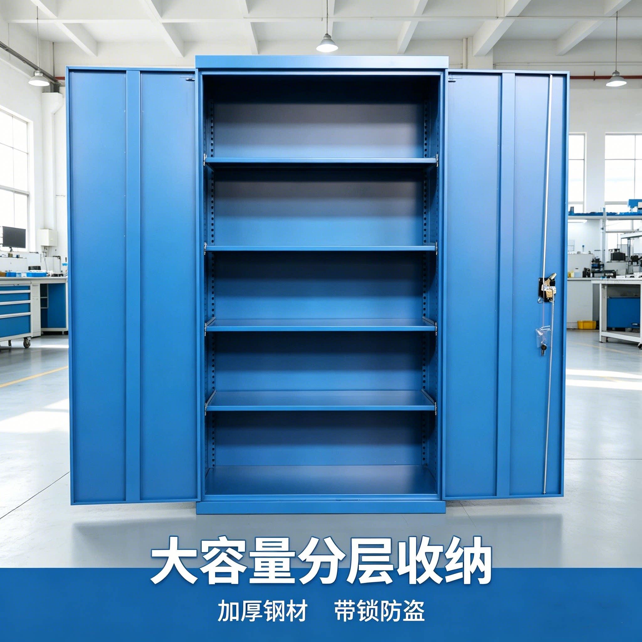 重型双门工具柜车间加厚铁皮收纳柜五金收纳柜活动层板锁零件柜