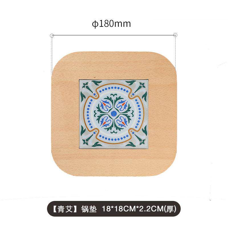 覆古花砖创意榉木实木家用隔热大号砂锅垫防烫碗垫盘垫整木餐桌垫