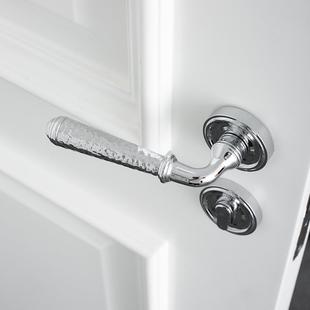 INDOORS中古极简银色黄铜卫生间门锁纯铜静音家用锁具锤纹门把手