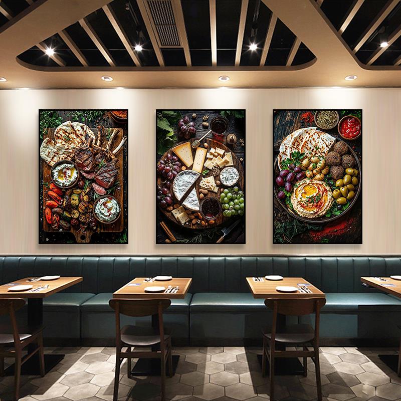 西餐厅美食装饰画日式东南亚风格饭店挂画拉面馆寿司汉堡牛扒壁画图片