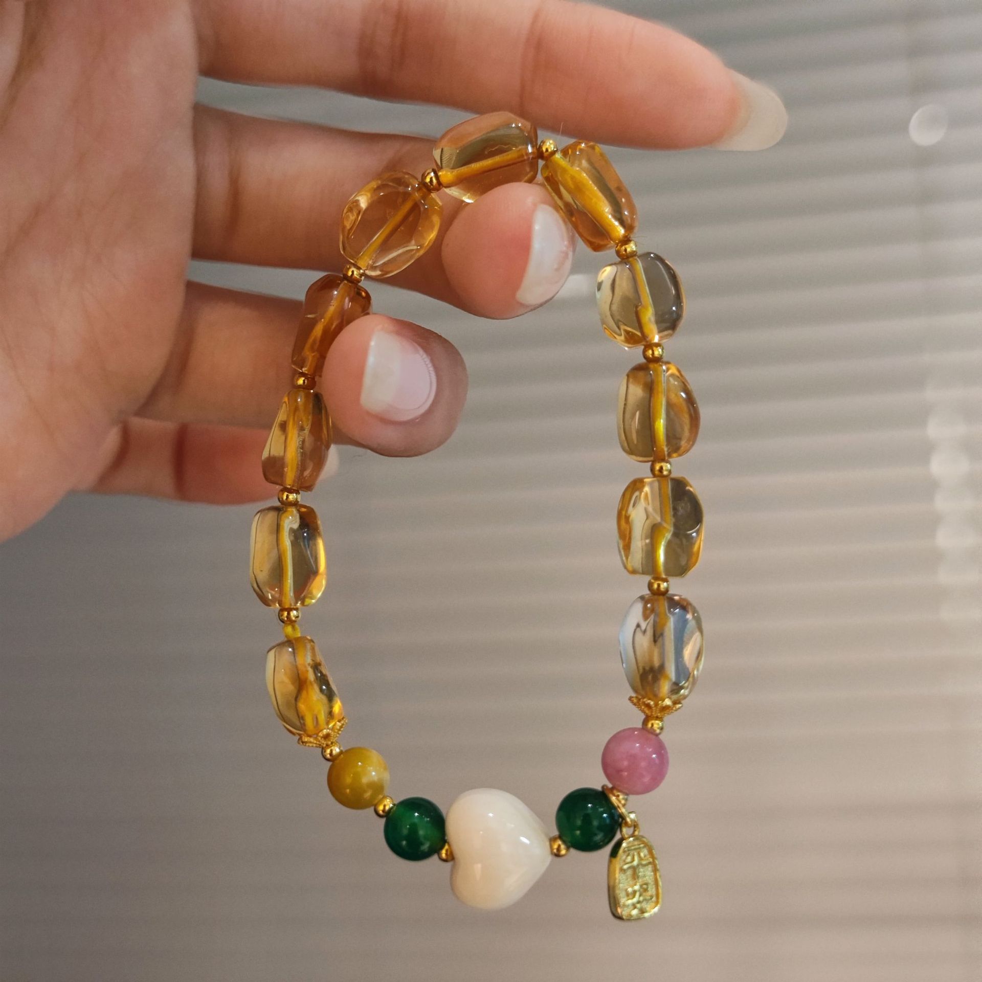 银镀金天然黄水晶随型手串镶嵌猛犸象牙复古宫廷风女款手链SM