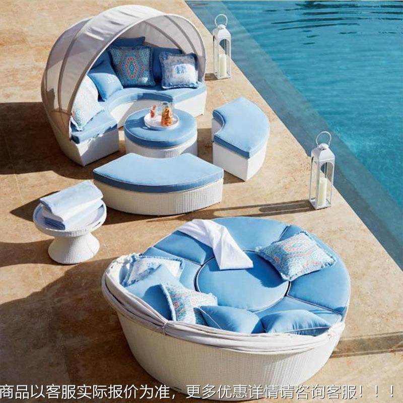 外别墅泳编池躺床庭院日光浴沙发床露天151沙滩休闲藤遮躺椅带蓬,住宅家具,户外沙发,淘宝优惠券,粉丝福利购,淘宝优惠卷