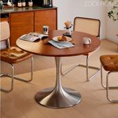 ZOOI HOME中古餐桌白蜡实木岩板覆古不锈钢腿轻奢网红郁金香圆桌