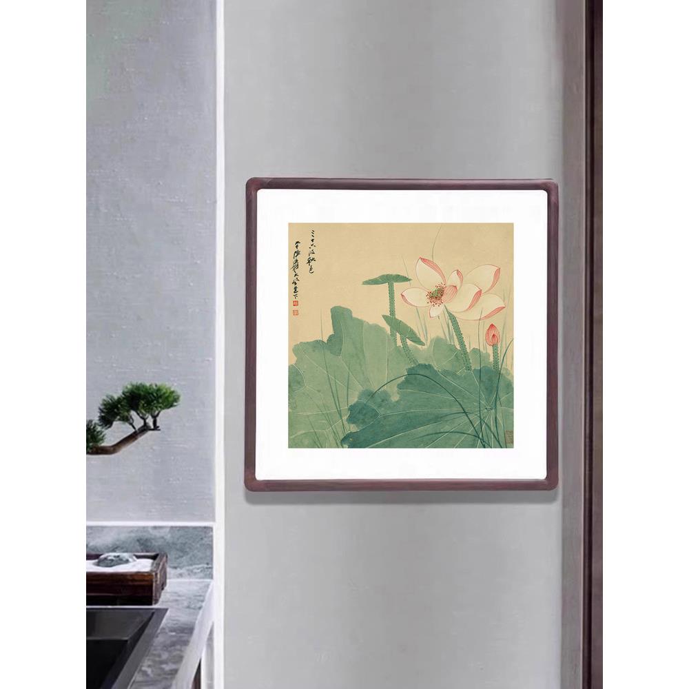 张大千荷花装饰画新中国风客厅入口壁画中国画水墨画餐厅走廊过道