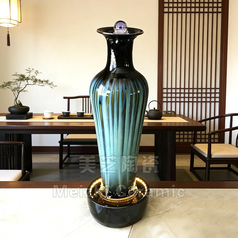景德镇流水摆件循环水晶球花瓶水系喷泉流水缸客厅会所落地加湿器