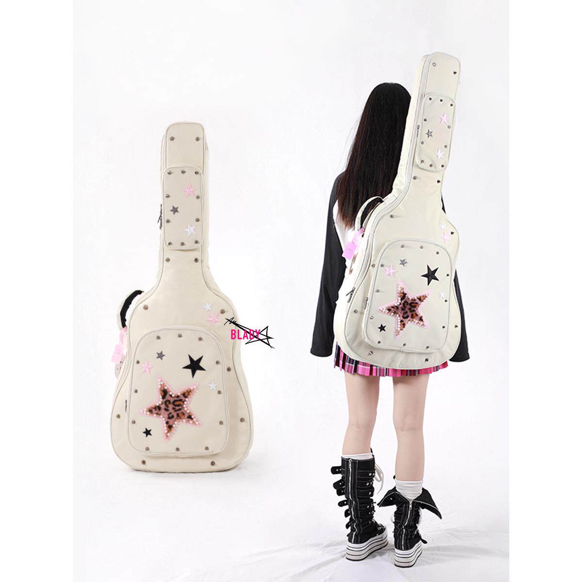 [豹纹星粉]吉他包手工定制电吉他原声吉他朋克亚文化贝斯包