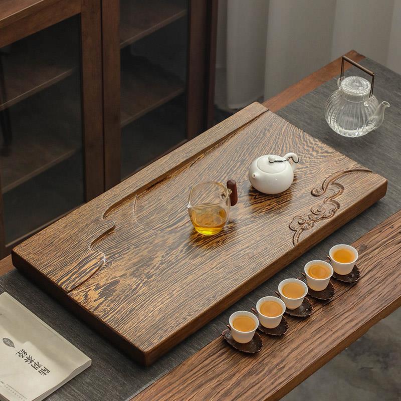 原木整块鸡翅木家用茶盘茶海功夫茶具天然实木大小号排水茶托台