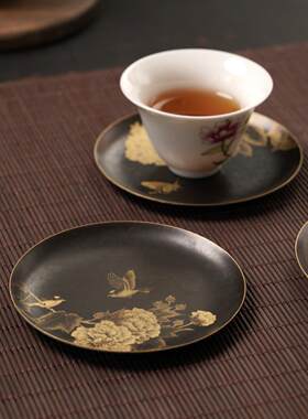 茶道覆古铜杯垫高端手工中式杯架防滑保温垫功夫茶具配件茶杯架