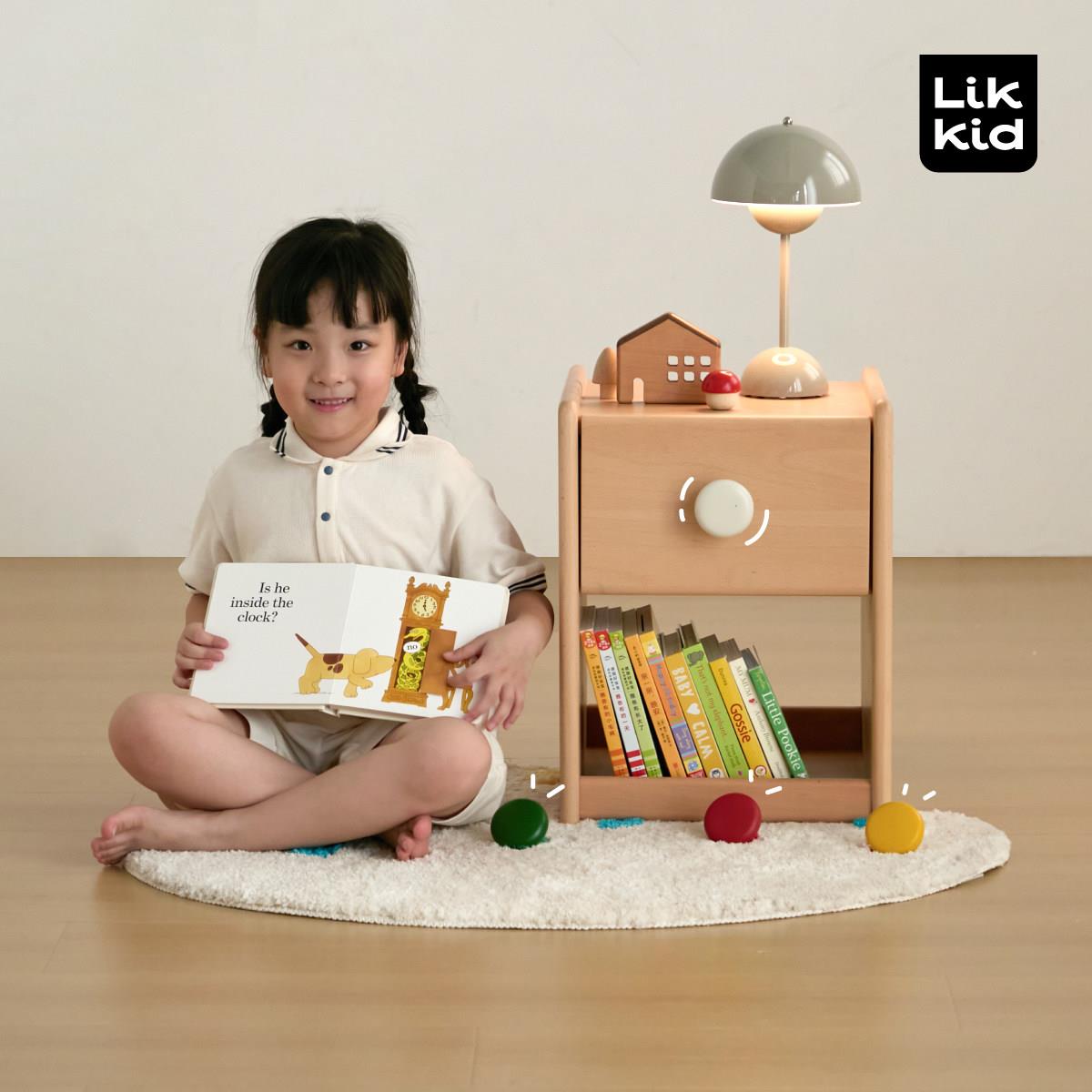 LIKKID儿童实木床头柜卧室置物收纳柜宝宝床边可爱小型抽屉储物柜