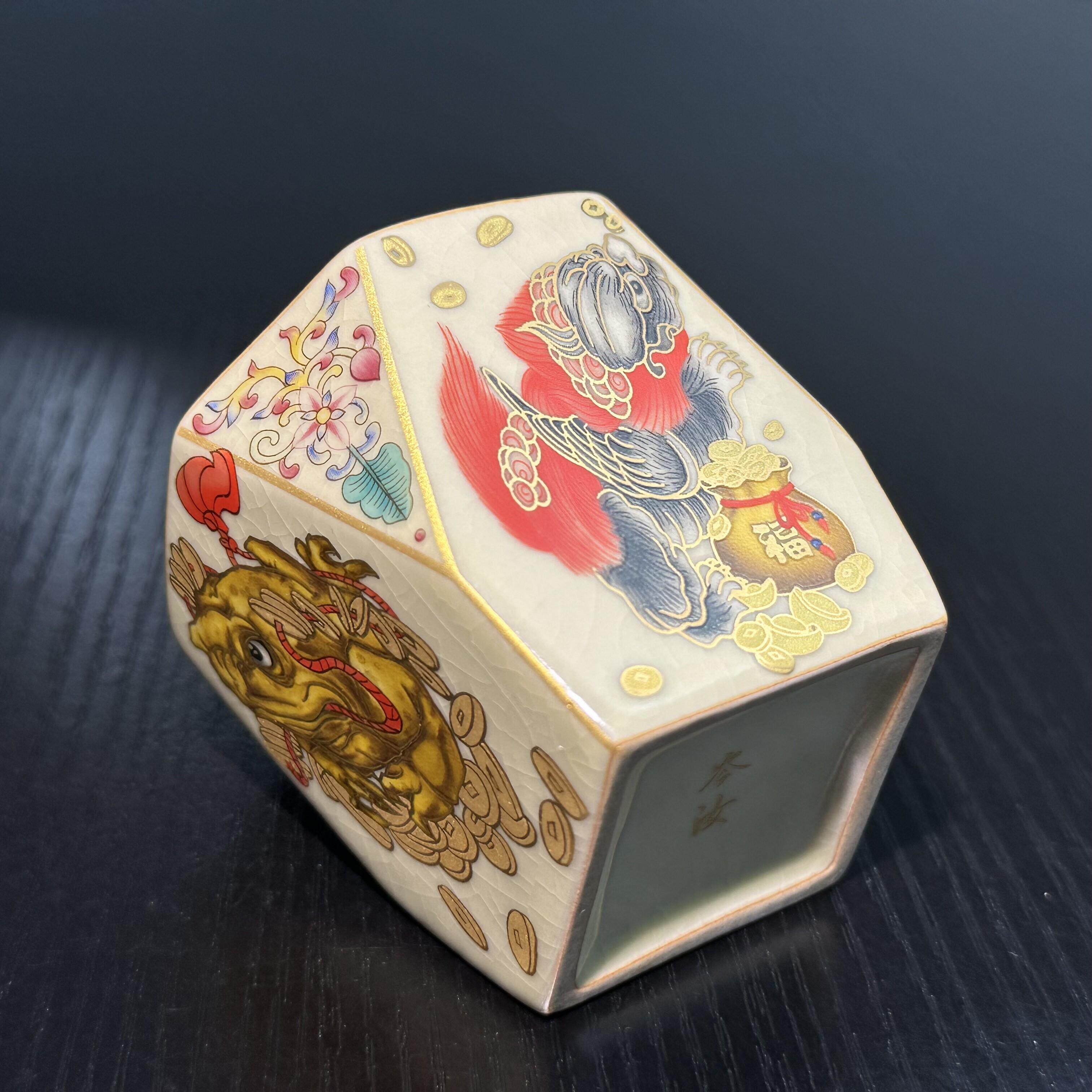 招财八方杯主人杯彷宋汝窑带珐瑯彩开片可养茶杯个人专用陶瓷杯子