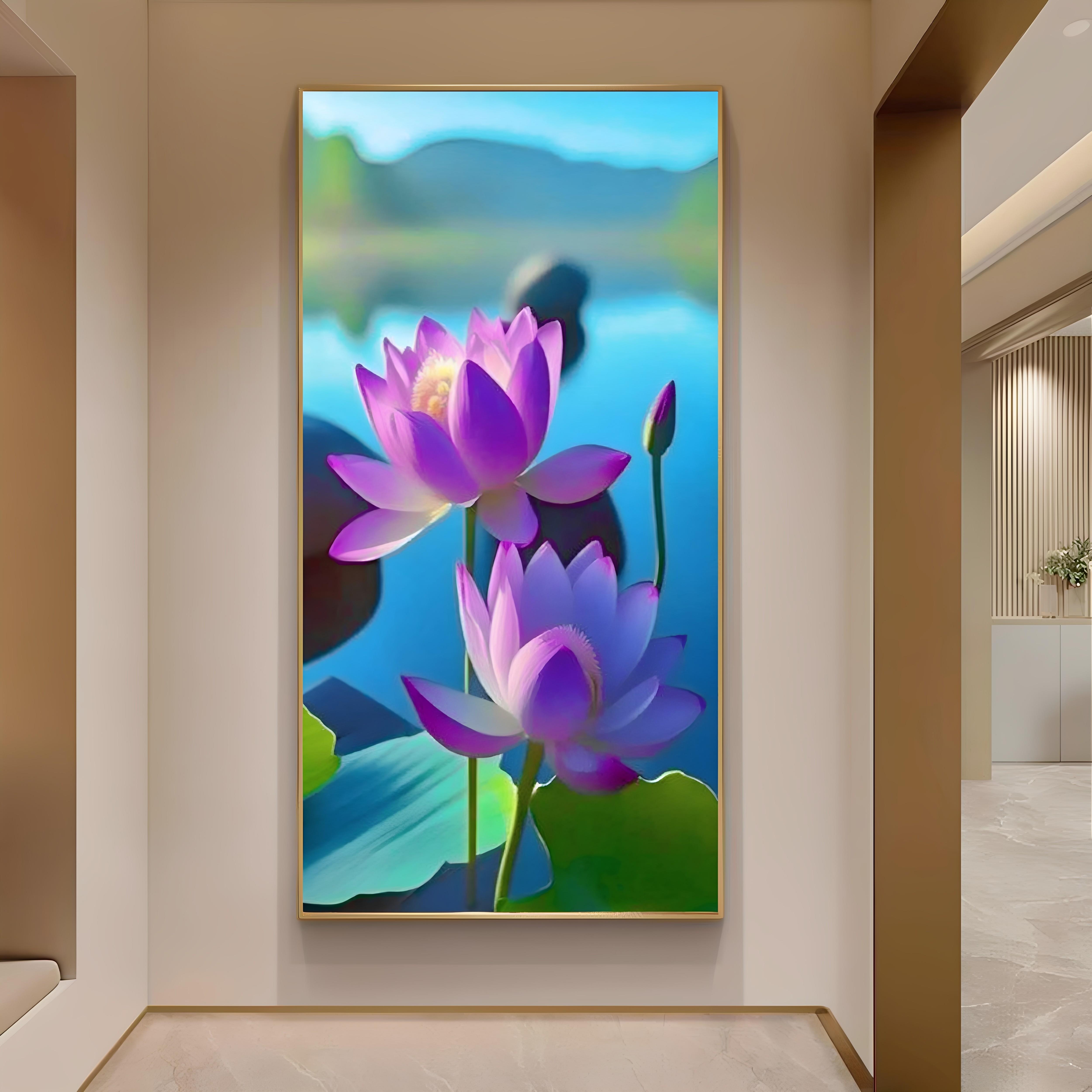 新中式玄关装饰画荷花莲花走廊聚财挂画客厅茶室壁画山水晶瓷画