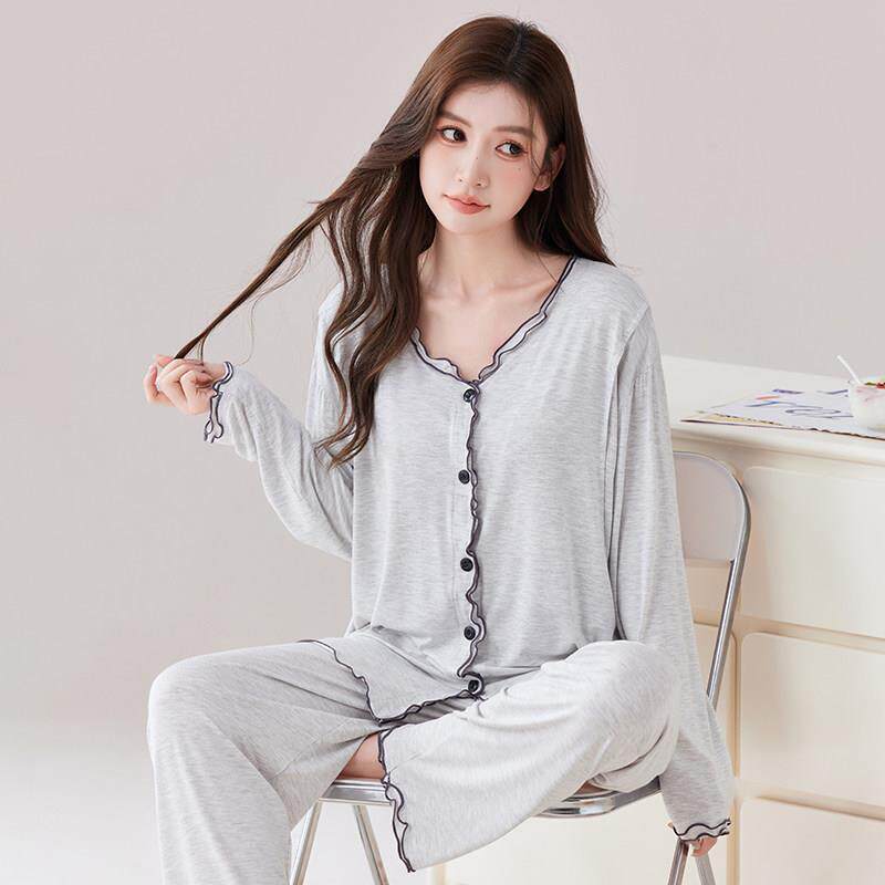 莫代尔大码月子服产后夏季薄款哺乳期喂奶睡衣孕妇待产家居服套装