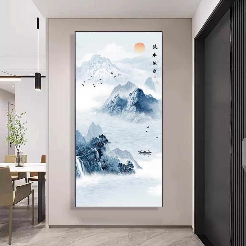 新中式玄关山水风景玄关满钻钻石画十字绣2024新款客厅大气钻石绣