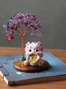 天然水晶黄水晶紫水晶粉晶招财貔貅发财树摆件居家办公桌面摆饰