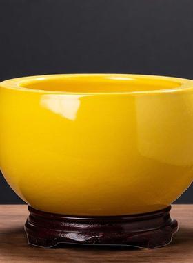 景德镇陶瓷纯黄色聚宝盆摆件招财聚财家用桌面小号吉财旺财风水缸