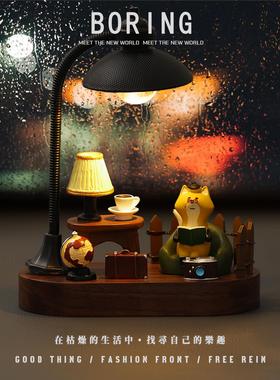 簌簌雨静静读夜灯狐狸电话牌车载工位桌面小摆件挪车号码牌小礼物