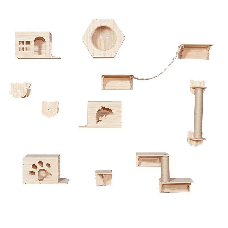 大型猫爬架墙壁式整面壁挂式实木猫窝跳台猫抓柱抓板空中走廊别墅