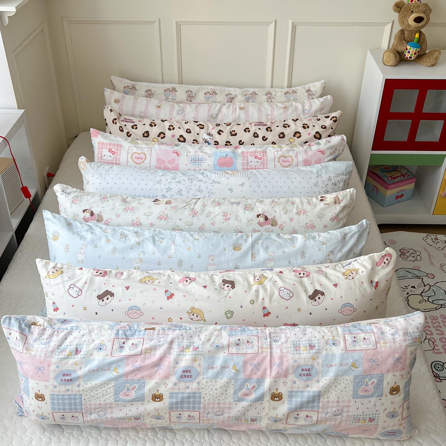 ins全棉双人长条枕套+枕芯可爱小清新床头靠枕垫沙发枕飘窗软包枕