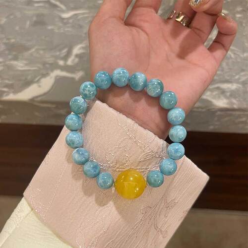 天然彩色宝石毕业级全妖花纹针钠钙石海纹石单圈手錬手串转运珠蜜