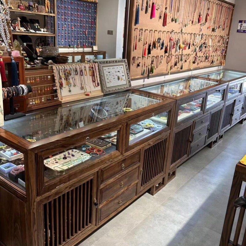 新中式实木珠宝展示柜玻璃展柜玉器首饰精品货架展示柜中岛台壁柜图片