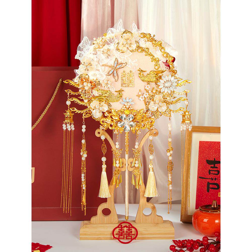 高档双面双色婚礼扇子DIY材料包高档重工扇子新娘婚礼绣和花束