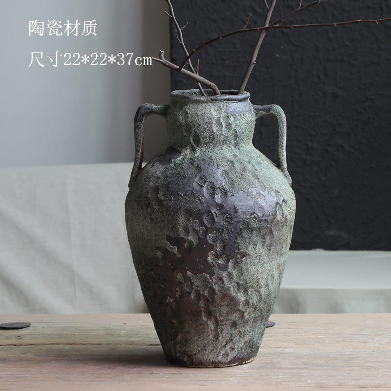 高档插花侘寂陶瓷陶花瓶做旧复古摆件手工粗陶瓶装民宿器ins风风