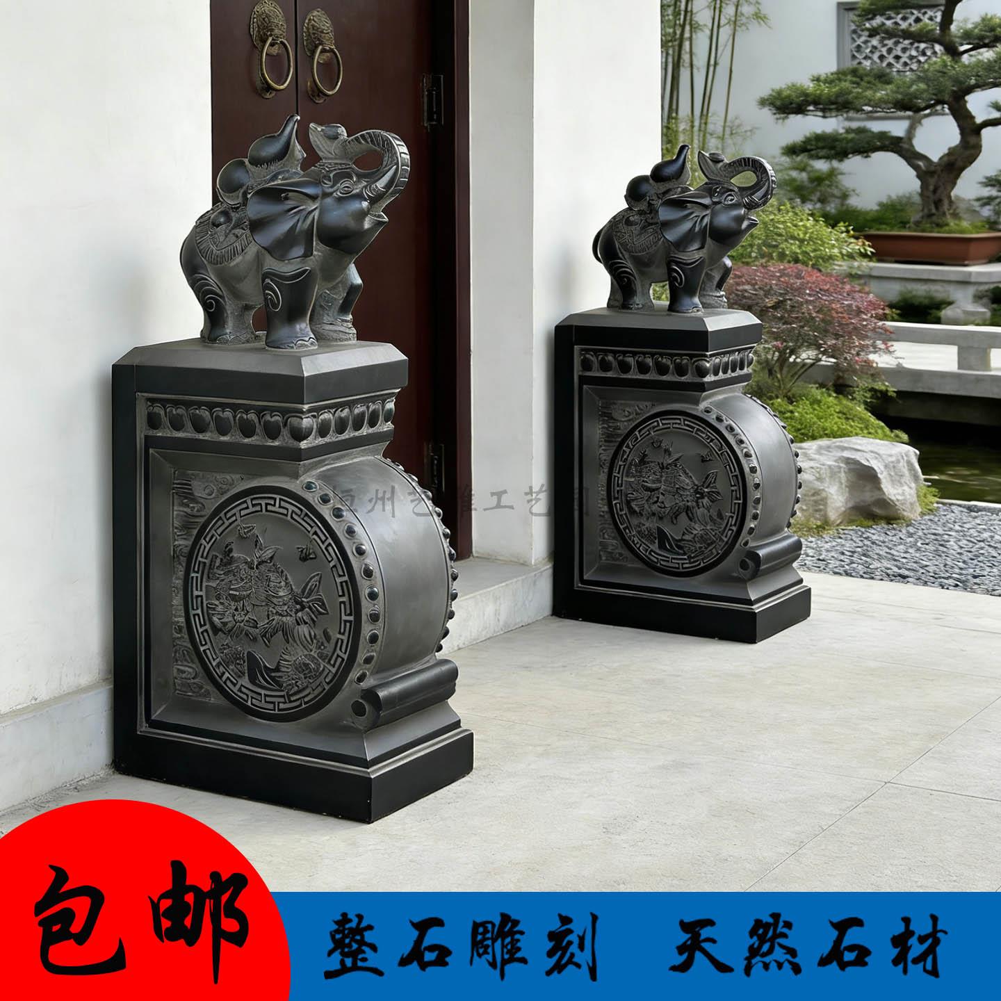 石雕门墩抱鼓石一对青石彷古小象貔貅麒麟门鼓石门当石鼓家用摆件图片