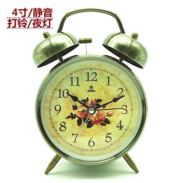创意时尚欧式复古金属简约 静音卧室床头钟创意个性学生闹钟
