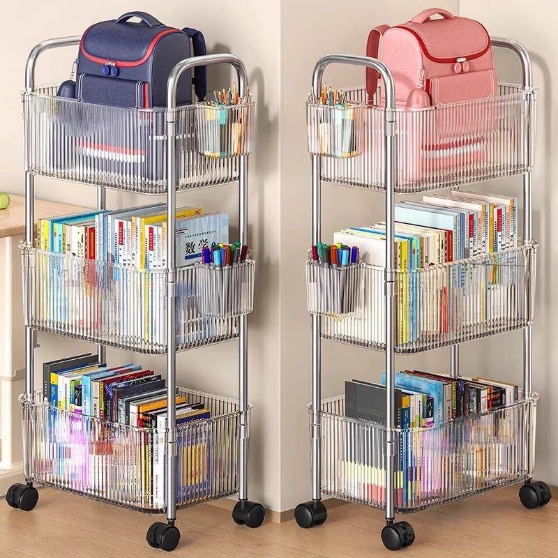 书架置物架可移动家用落地多层零食小推车桌底下带轮放书包收纳层