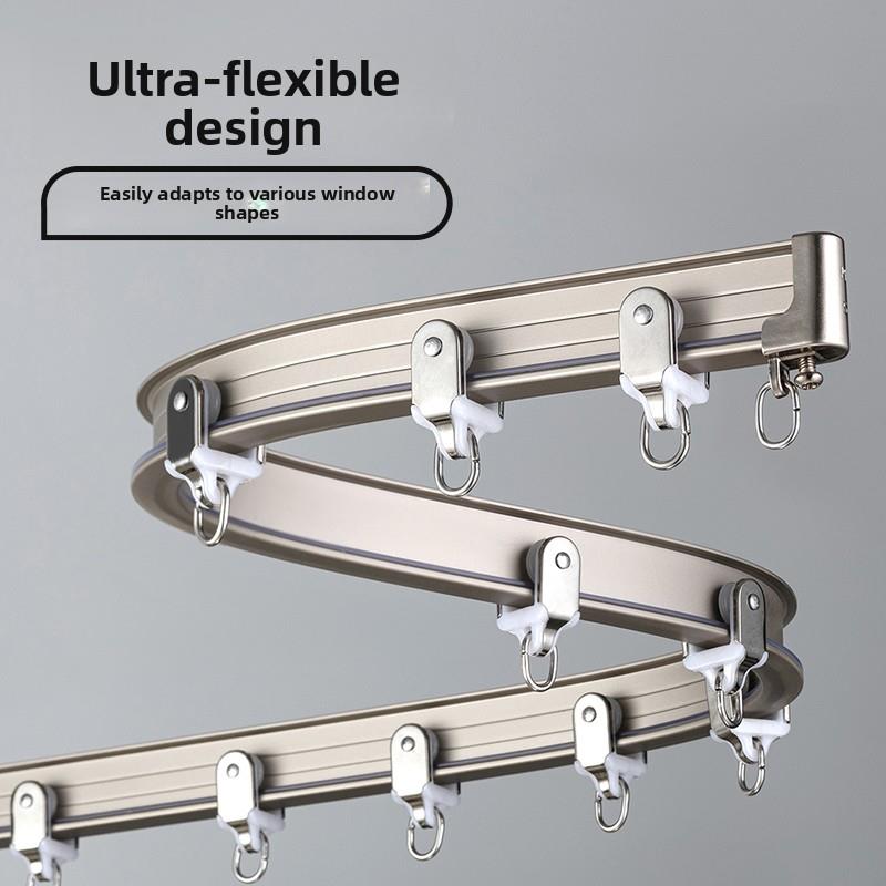 u型L静音窗帘杆滑轨弯轨道超薄窗帘滑轨侧装顶双轨挂钩式滑轮导轨