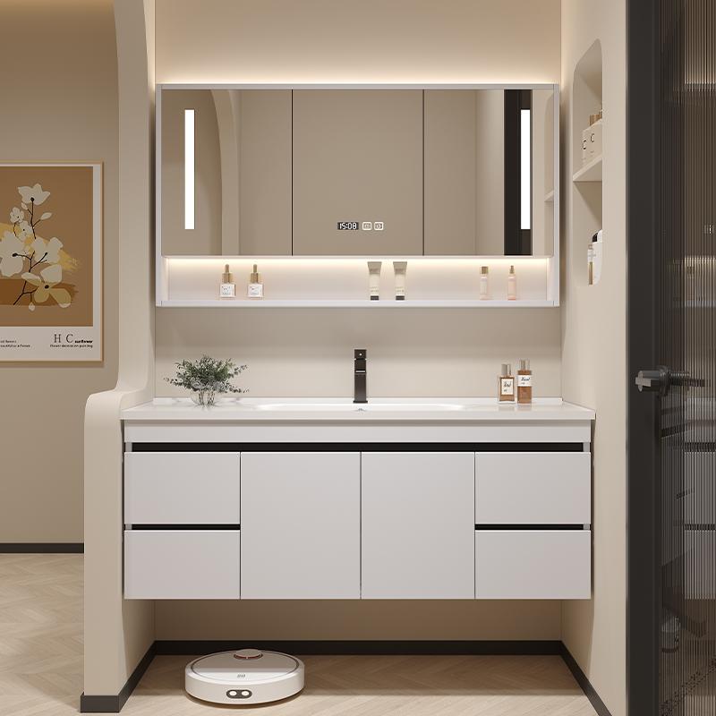 新款智能浴室柜组合陶瓷一体盆化妆室洗脸洗手盆柜洗漱台盆柜套装