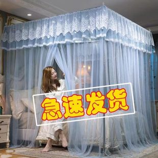 纹蚊帐家用三开门双人床支架老式 新款 1.0M单人1.8x2米公主风1.5米