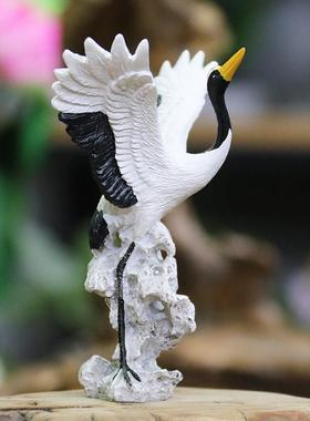 仿真小白鹤摆件假山盆景景观造景仙鹤小摆设禅意客厅玄关飞鹤装饰