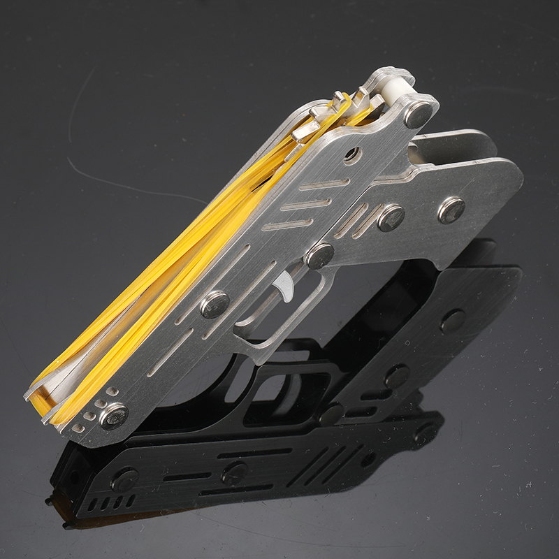 可12连发不锈钢全金属儿童w玩具枪可折叠打橡筋皮筋枪发射软弹手