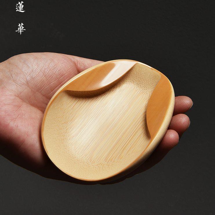 圆形双面手工特精磨玉竹茶则 茶荷竹茶拨两件套 茶匙茶勺茶道配件