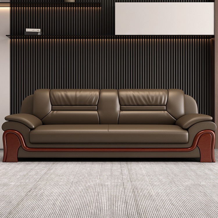 办公沙发2024新款简约中式商务酒店会客室接待办公室真皮茶几组合