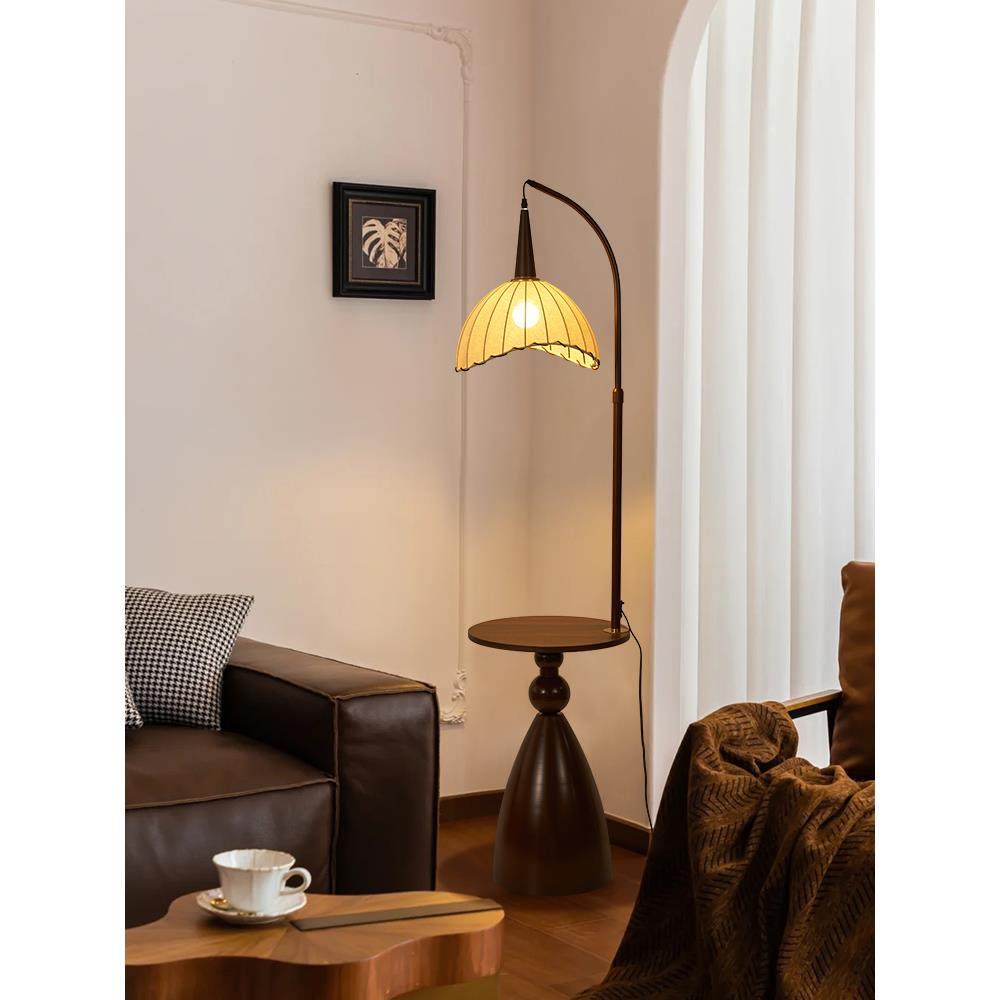 中古风落地灯客厅沙发旁卧室床头灯创意带茶几中古氛围灯立式台灯