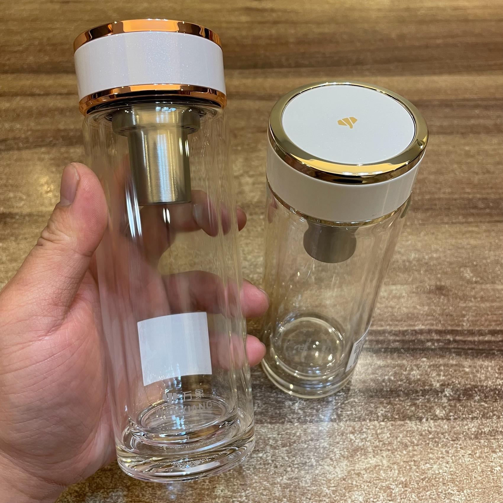 万象仙女玻璃茶杯泡茶过滤 金属质感杯盖 通透玻璃杯身 便携mini