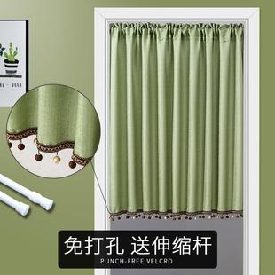 卧室玄关阳台隔断半帘装 清新纯色门帘布艺蕾丝拼接短帘四季 饰送杆