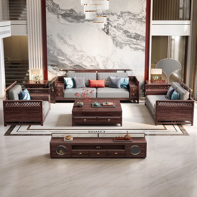 新中式乌金木全实木沙发组合大户型客厅实木家具中式沙发