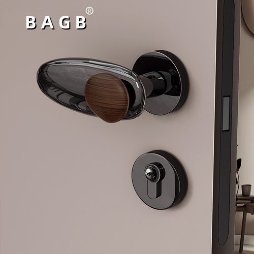 BAGB中古风极简银色复古铜房间静音家用木门锁具石来运转磁吸门锁