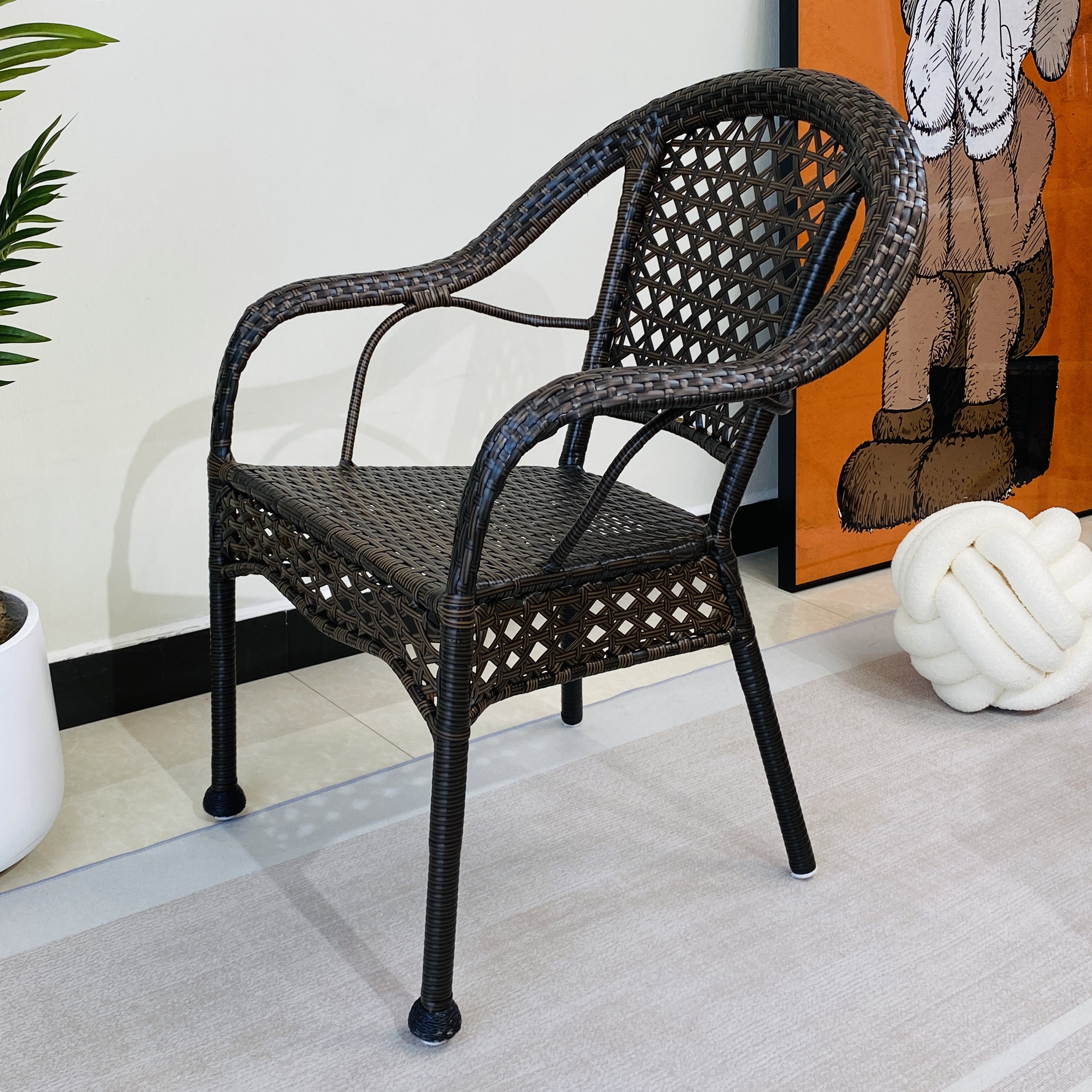 0J靠背椅藤椅单人阳台家用藤编扶手椅子户外休闲座椅餐椅老人藤椅